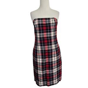 Vintage Y2K Tommy Hilfiger Strapless Plaid Tube Dress Preppy Tartan Women 8